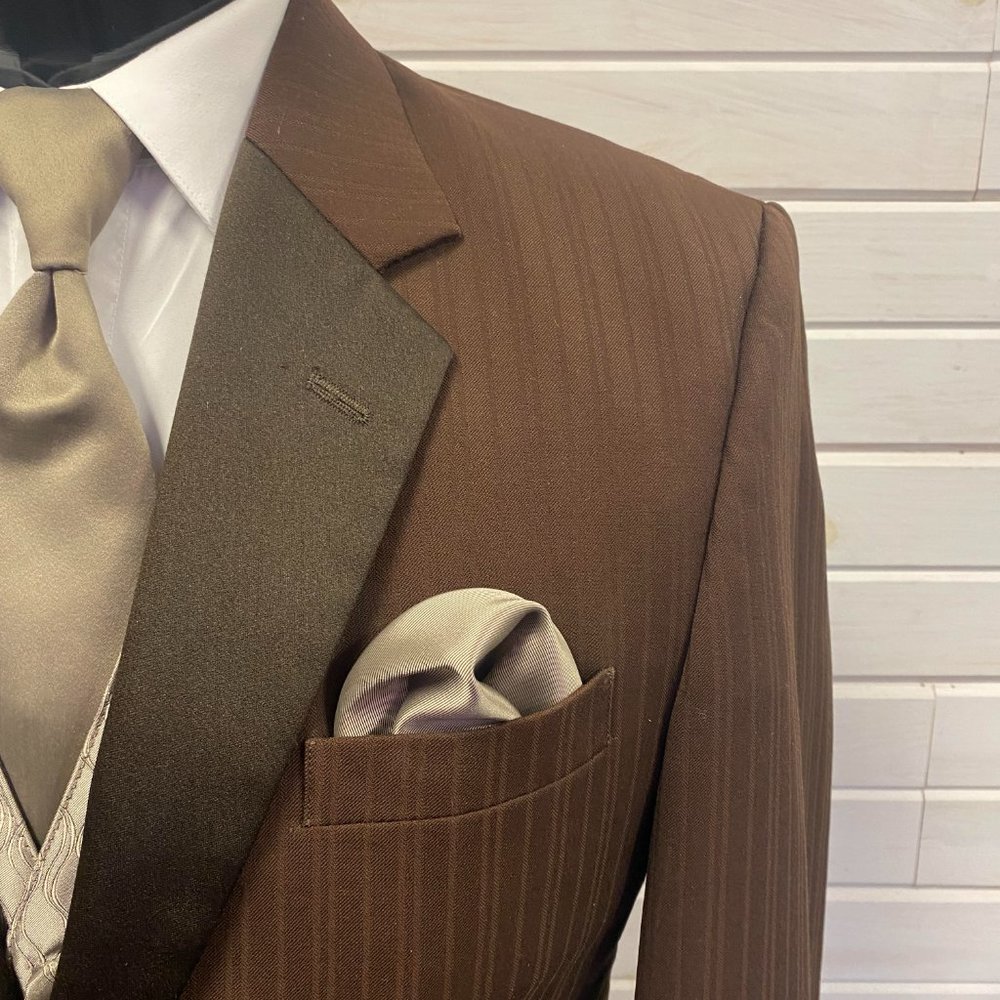 Men's and Boy's Chocolate Brown Business Formal Tuxedo Party Wedding Jacket - Picture 3 of 9